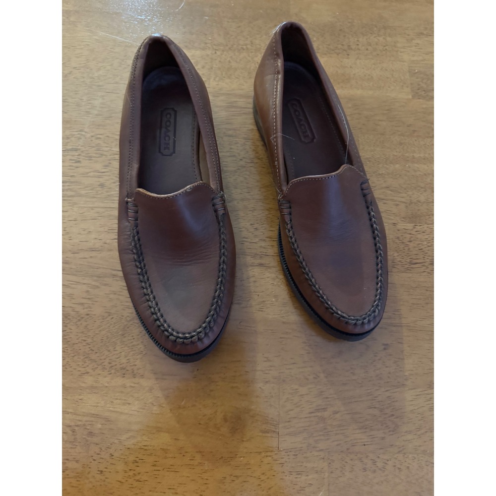 Coach Women's Brown Leather Loafers Made in Italy Lug Sole Slip On Size 7.5